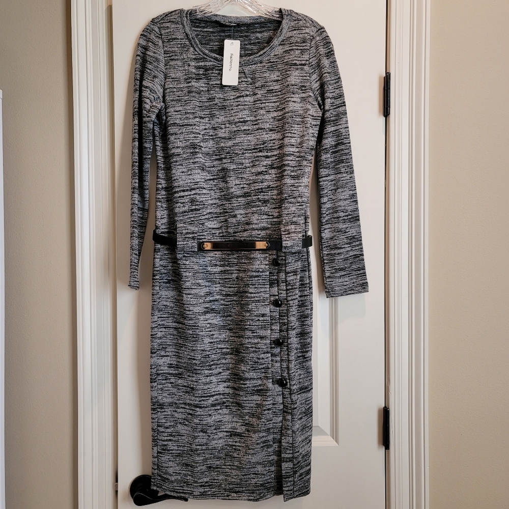 Fashion Mia Black and Gray Dress Sz L